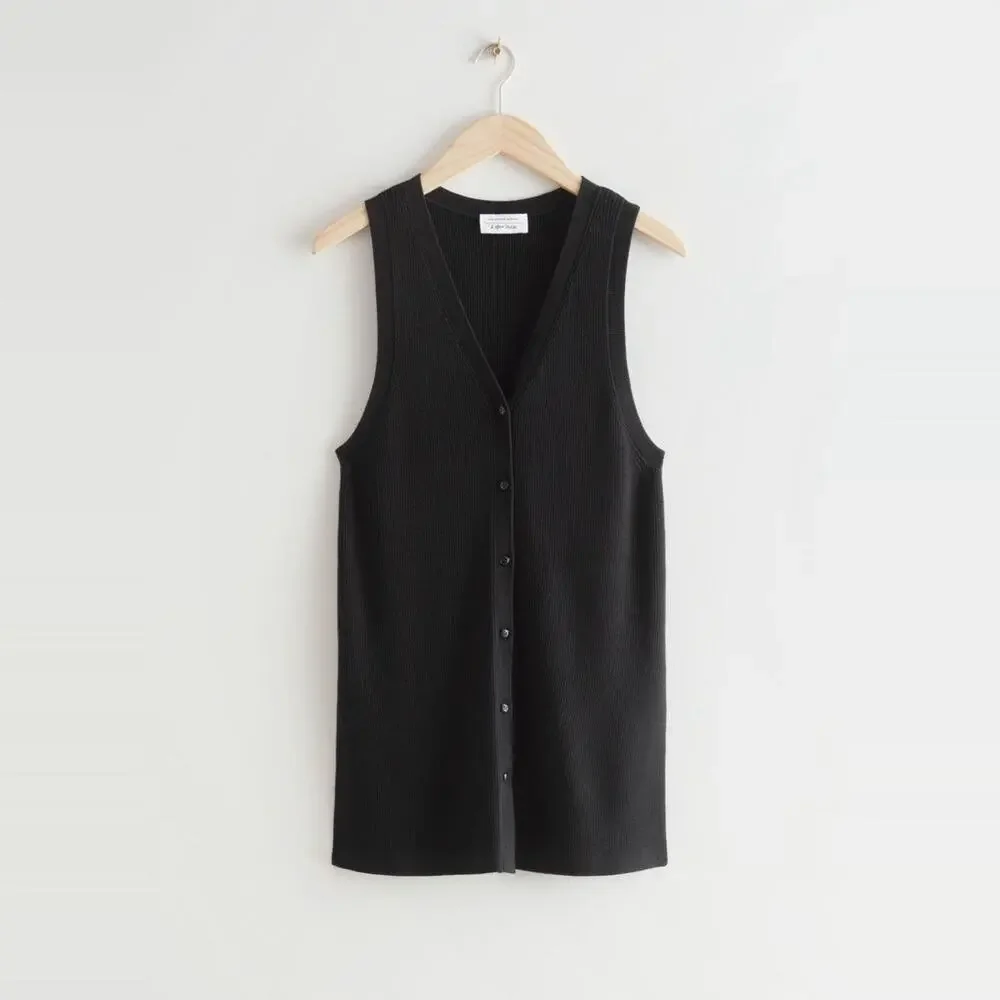 NEW & Other Stories Long Ribbed Knit Sweater Vest Top w/ Side Slits XS